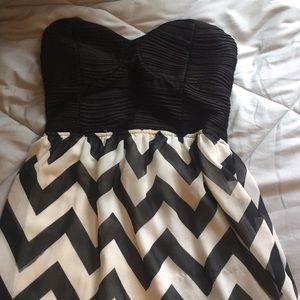 black and white strapless dress